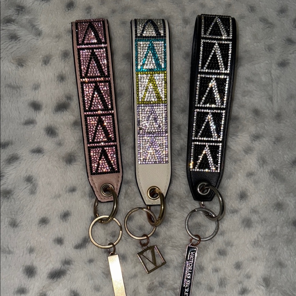 BUNDLE Victorias Secret RARE rhinestone wristlet keychains PINK & BLUE ONLY